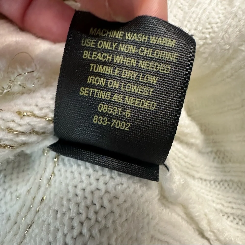 Worthington Women's Sweater Small S Ivory Gold Metallic Plaid V-Neck Shimmer - Picture 9 of 12